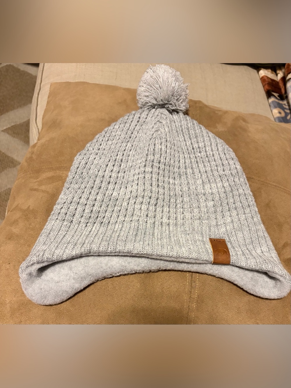 H&M Light Gray Knit Pom-Top Earflap Beanie